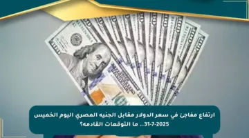 ارتفاع مفاجئ في سعر الدولار مقابل الجنيه المصري اليوم الخميس 31-7-2025.. ما التوقعات القادمة؟